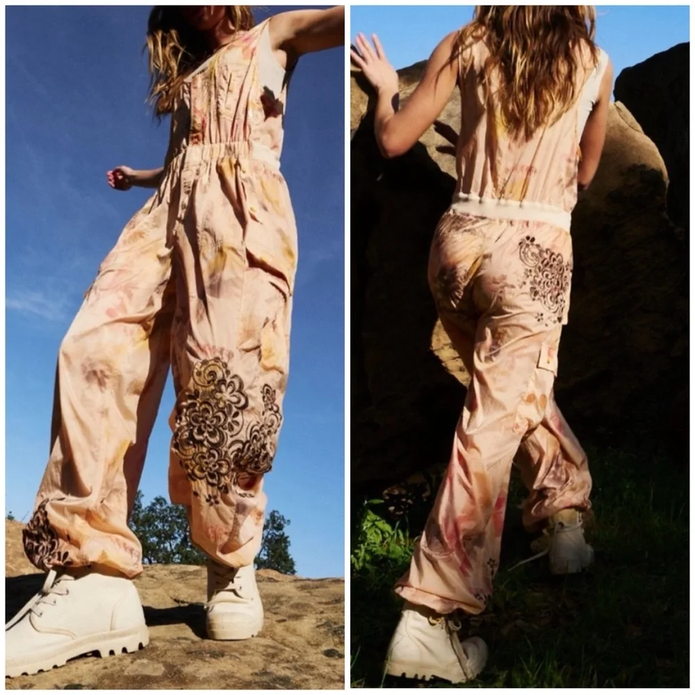 NWOT Free People FP Movement Colorburst Embroidered One Piece Jumpsuit oasis - S